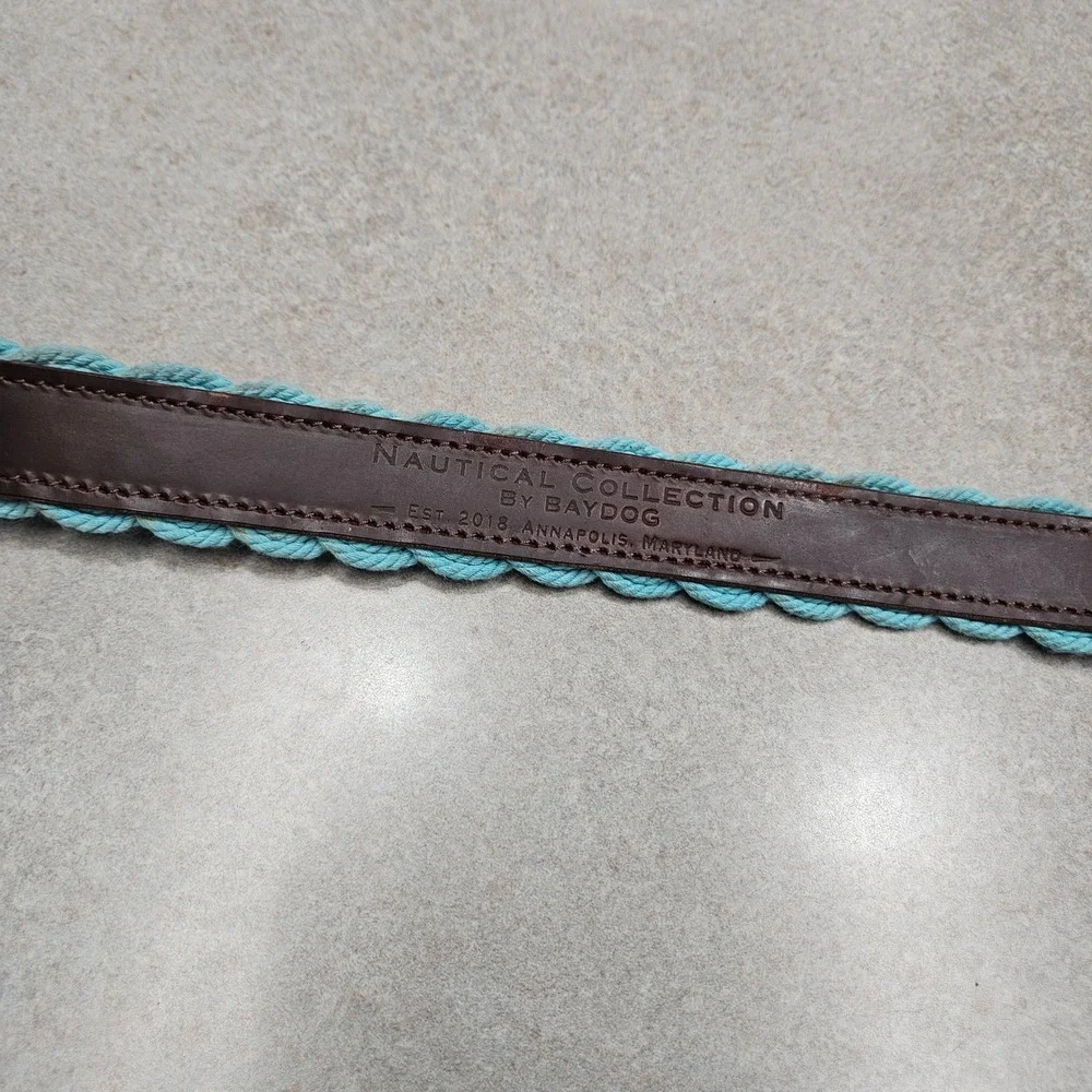 Baydog Dog Collar Large Turquoise Brown Braided Rope Leather Nautical Coastal
